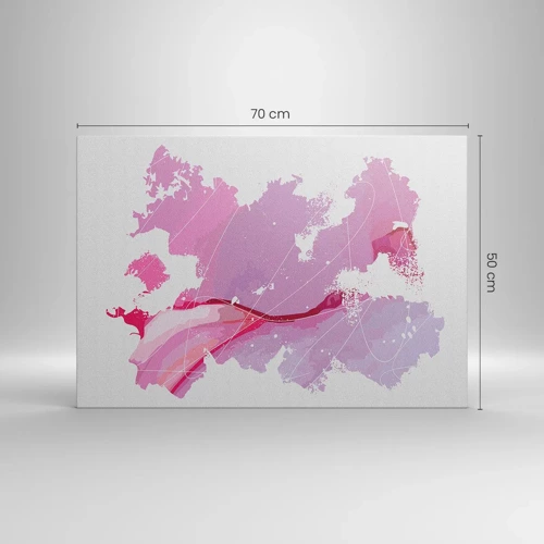 Cuadro sobre lienzo - Impresión de Imagen - Mapa de un mundo rosa - 70x50 cm