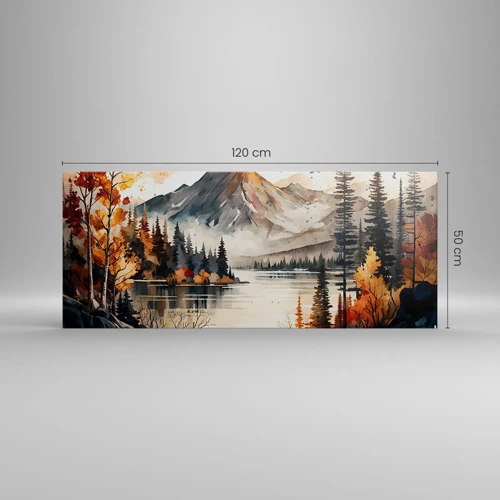 Cuadro sobre lienzo - Impresión de Imagen - Otoño dorado en las montañas - 120x50 cm