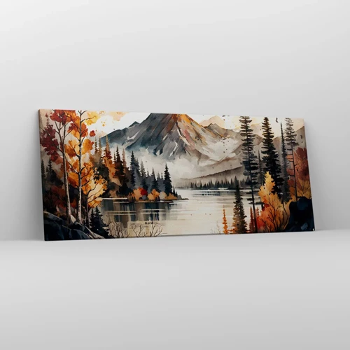 Cuadro sobre lienzo - Impresión de Imagen - Otoño dorado en las montañas - 120x50 cm