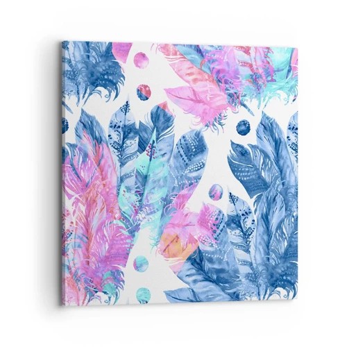 Cuadro sobre lienzo - Impresión de Imagen - Plumas de color rosa y azul - 70x70 cm