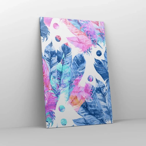 Cuadro sobre lienzo - Impresión de Imagen - Plumas de color rosa y azul - 80x120 cm