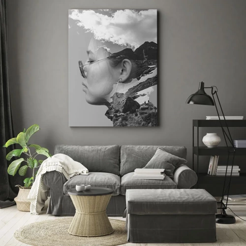 Cuadro sobre lienzo - Impresión de Imagen - Retrato sobre montañas y nubes - 65x120 cm