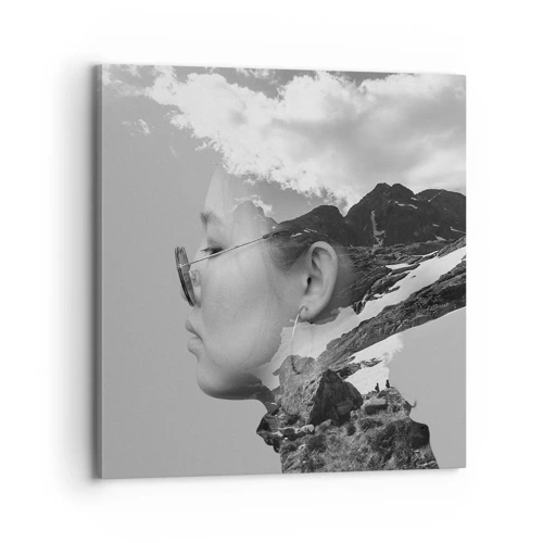 Cuadro sobre lienzo - Impresión de Imagen - Retrato sobre montañas y nubes - 70x70 cm