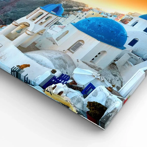 Cuadro sobre lienzo - Impresión de Imagen - Santorini - el abrazo a las rocas - 100x40 cm