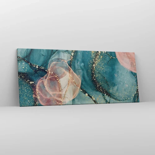 Cuadro sobre lienzo - Impresión de Imagen - Seda azul, tul rosa - 120x50 cm