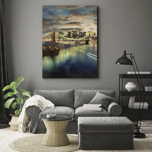 Cuadro sobre lienzo - Impresión de Imagen - Un atardecer iluminado sobre Manhattan - 50x70 cm
