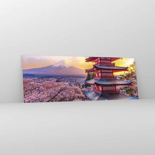 Cuadro sobre vidrio, Impresiones sobre Vidrio Arttor 140x50 cm - La esencia del espíritu japonés - Paisaje, Monte Fuji, Choreito, Japón, Asia, Para el salón, Para el dormitorio, Blanco, Marrón, Horizontal, Vidrio, GAB140x50-4547