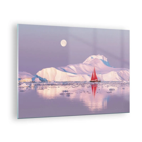 Cuadro sobre vidrio, Impresiones sobre Vidrio Arttor 70x50 cm - El calor de la vela, el frío del hielo - Paisaje, Velero, Glaciar, Naturaleza, Ártico, Para el salón, Para el dormitorio, Blanco, Rojo, Horizontal, Vidrio, GAA70x50-4462