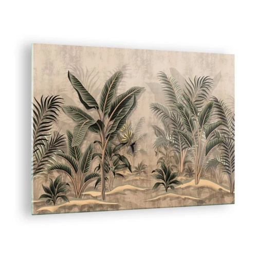 Cuadro sobre vidrio, Impresiones sobre Vidrio Arttor 70x50 cm - Grabados de estilo colonial - Bosque Tropical, Palmera De Cocos, Banano, Arte, Sepia, Para el salón, Para el dormitorio, Negro, Púrpura, Horizontal, Vidrio, GAA70x50-5101