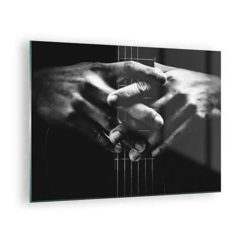 Cuadro sobre vidrio, Impresiones sobre Vidrio Arttor 70x50 cm - La oración del artista - Guitarrista, Músico, Guitarra, Manos, En Blanco Y Negro, Para el salón, Para el dormitorio, Blanco, Negro, Horizontal, Vidrio, GAA70x50-4960