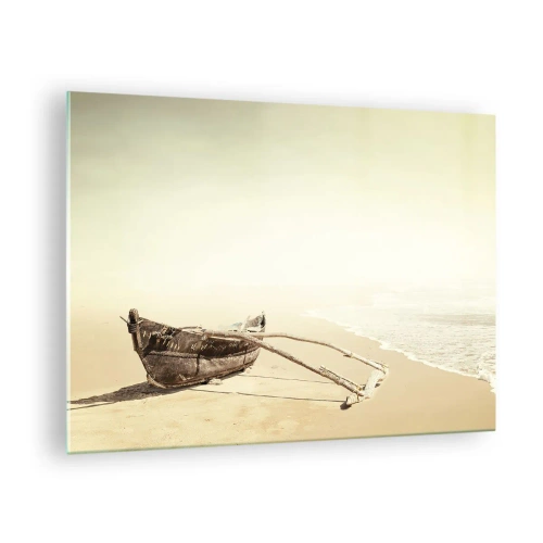 Cuadro sobre vidrio, Impresiones sobre Vidrio Arttor 70x50 cm - Un recuerdo de los mares del sur - Paisaje, Mar, Playa, Lodz, Arena, Para el salón, Para el dormitorio, Blanco, Marrón, Horizontal, Vidrio, GAA70x50-5123