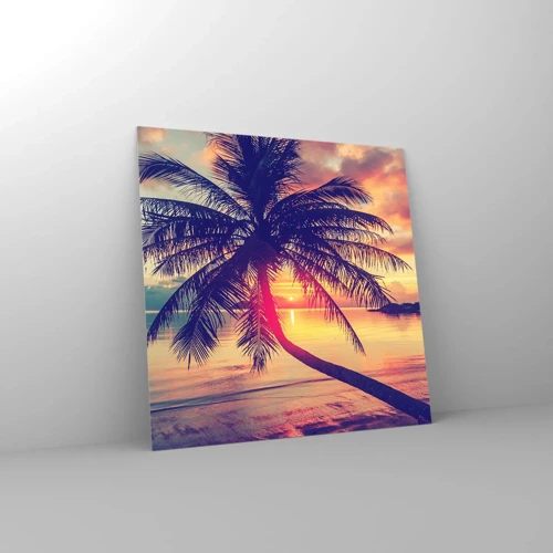 Cuadro sobre vidrio - Impresiones sobre Vidrio - Atardecer bajo las palmeras - 30x30 cm