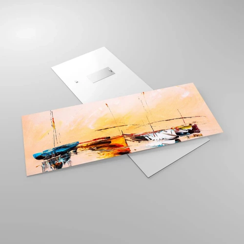 Cuadro sobre vidrio - Impresiones sobre Vidrio - Atardecer en el puerto deportivo - 100x40 cm