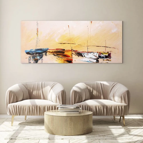 Cuadro sobre vidrio - Impresiones sobre Vidrio - Atardecer en el puerto deportivo - 120x50 cm