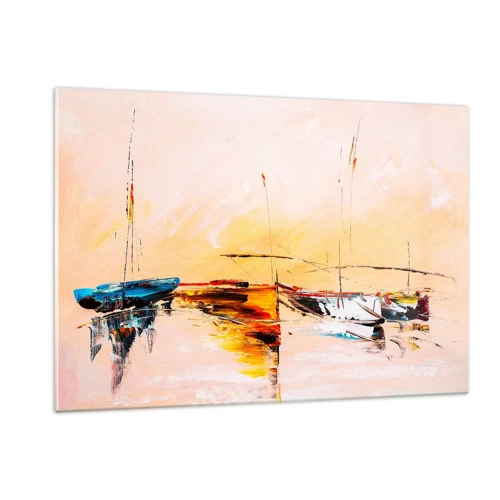 Cuadro sobre vidrio - Impresiones sobre Vidrio - Atardecer en el puerto deportivo - 120x80 cm