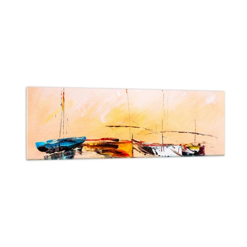 Cuadro sobre vidrio - Impresiones sobre Vidrio - Atardecer en el puerto deportivo - 160x50 cm