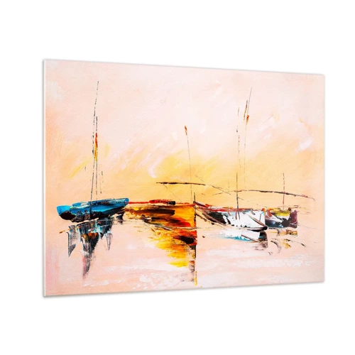 Cuadro sobre vidrio - Impresiones sobre Vidrio - Atardecer en el puerto deportivo - 70x50 cm