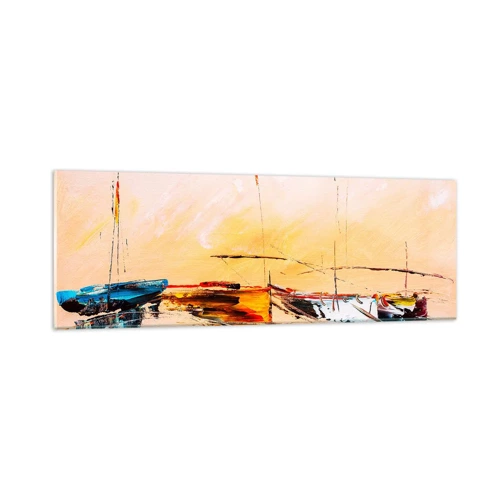 Cuadro sobre vidrio - Impresiones sobre Vidrio - Atardecer en el puerto deportivo - 90x30 cm