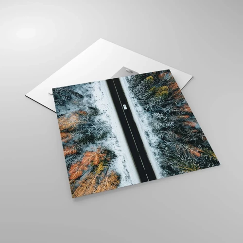 Cuadro sobre vidrio - Impresiones sobre Vidrio - Atravesar el bosque en invierno - 50x50 cm