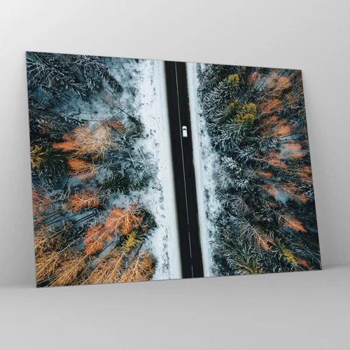 Cuadro sobre vidrio - Impresiones sobre Vidrio - Atravesar el bosque en invierno - 70x50 cm