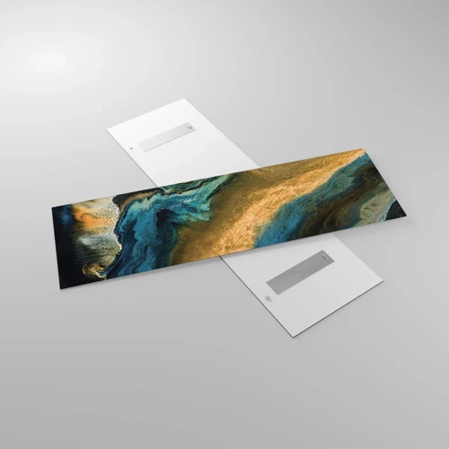 Cuadro sobre vidrio - Impresiones sobre Vidrio - Azul - amarillo - influencia mutua - 160x50 cm