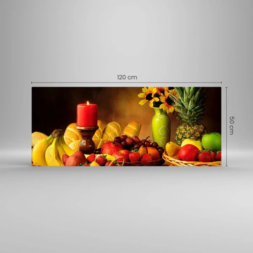 Cuadro sobre vidrio - Impresiones sobre Vidrio - Bodegón con pan y fruta - 120x50 cm