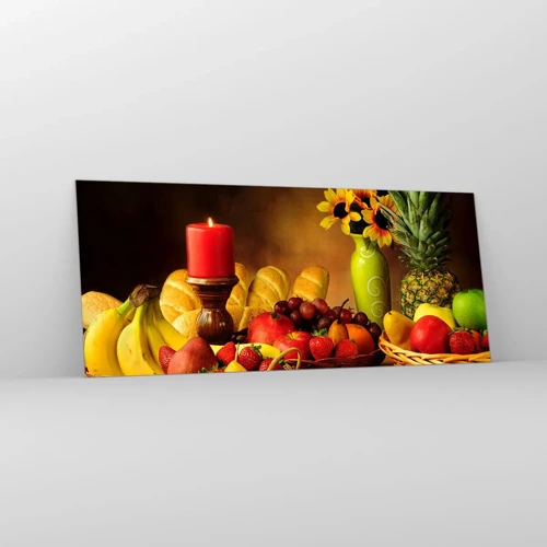 Cuadro sobre vidrio - Impresiones sobre Vidrio - Bodegón con pan y fruta - 120x50 cm