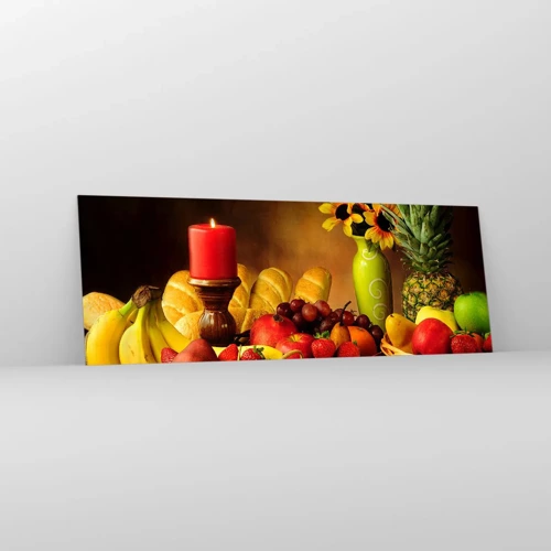 Cuadro sobre vidrio - Impresiones sobre Vidrio - Bodegón con pan y fruta - 140x50 cm