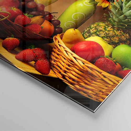 Cuadro sobre vidrio - Impresiones sobre Vidrio - Bodegón con pan y fruta - 140x50 cm