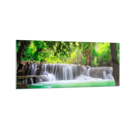 Cuadro sobre vidrio - Impresiones sobre Vidrio - Cascada en verde - 100x40 cm