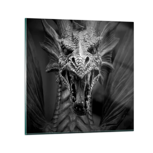 Cuadro sobre vidrio - Impresiones sobre Vidrio - Dragón de cuento de hadas en gris - 30x30 cm