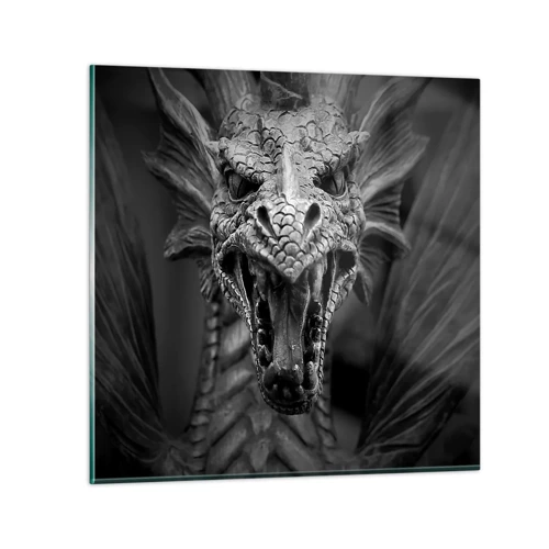 Cuadro sobre vidrio - Impresiones sobre Vidrio - Dragón de cuento de hadas en gris - 40x40 cm