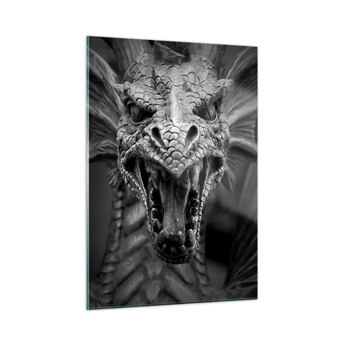 Cuadro sobre vidrio - Impresiones sobre Vidrio - Dragón de cuento de hadas en gris - 50x70 cm