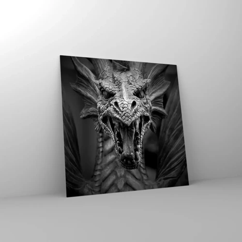 Cuadro sobre vidrio - Impresiones sobre Vidrio - Dragón de cuento de hadas en gris - 60x60 cm