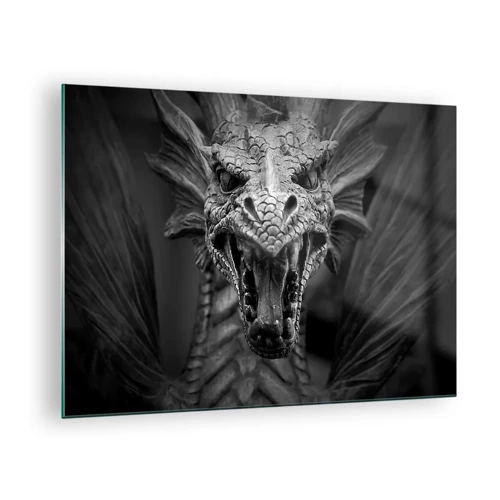 Cuadro sobre vidrio - Impresiones sobre Vidrio - Dragón de cuento de hadas en gris - 70x50 cm