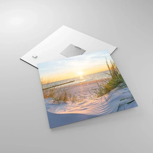 Cuadro sobre vidrio - Impresiones sobre Vidrio - El sonido del mar, el canto de los pájaros, una playa virgen entre las dunas... - 30x30 cm