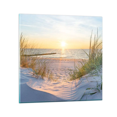 Cuadro sobre vidrio - Impresiones sobre Vidrio - El sonido del mar, el canto de los pájaros, una playa virgen entre las dunas... - 40x40 cm