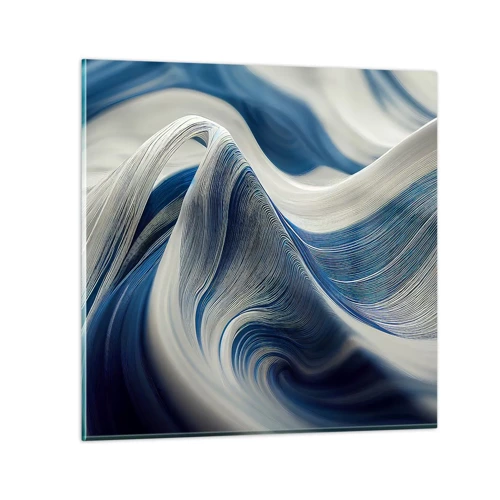 Cuadro sobre vidrio - Impresiones sobre Vidrio - Fluidez de azul y blanco - 30x30 cm
