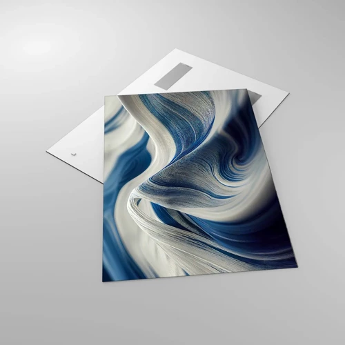 Cuadro sobre vidrio - Impresiones sobre Vidrio - Fluidez de azul y blanco - 70x100 cm