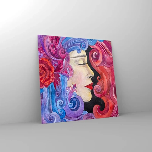 Cuadro sobre vidrio - Impresiones sobre Vidrio - Inspiración en rojo y violeta - 50x50 cm