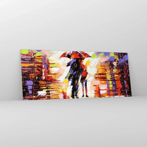 Cuadro sobre vidrio - Impresiones sobre Vidrio - Juntos a través de la noche y la lluvia - 100x40 cm