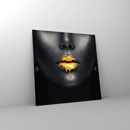 Cuadro sobre vidrio - Impresiones sobre Vidrio - Labios de oro - 50x50 cm