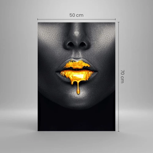 Cuadro sobre vidrio - Impresiones sobre Vidrio - Labios de oro - 50x70 cm