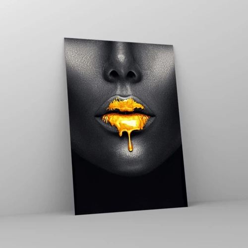 Cuadro sobre vidrio - Impresiones sobre Vidrio - Labios de oro - 50x70 cm