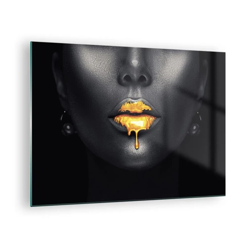 Cuadro sobre vidrio - Impresiones sobre Vidrio - Labios de oro - 70x50 cm