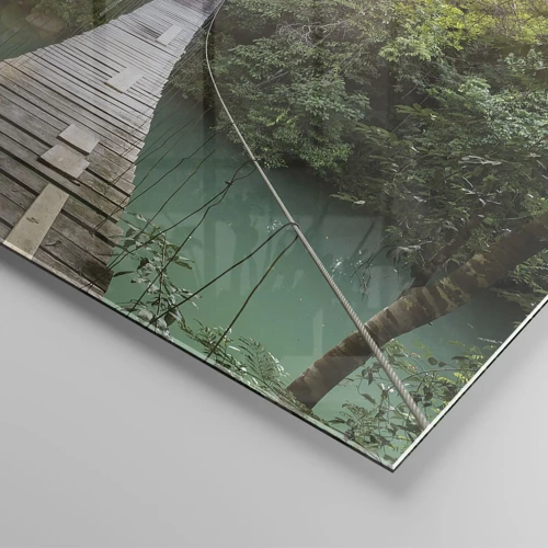 Cuadro sobre vidrio - Impresiones sobre Vidrio - Sobre el agua azul hacia el bosque - 120x50 cm
