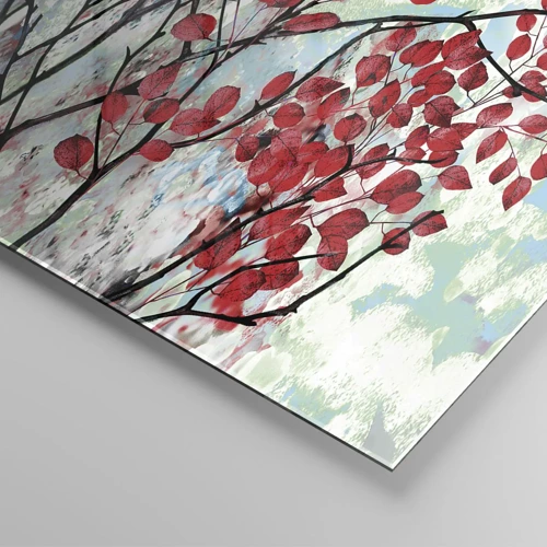 Cuadro sobre vidrio - Impresiones sobre Vidrio - Un árbol en escarlata - 50x50 cm