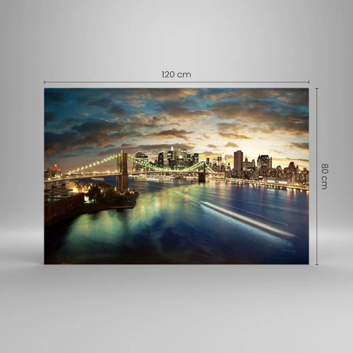 Cuadro sobre vidrio - Impresiones sobre Vidrio - Un atardecer iluminado sobre Manhattan - 120x80 cm