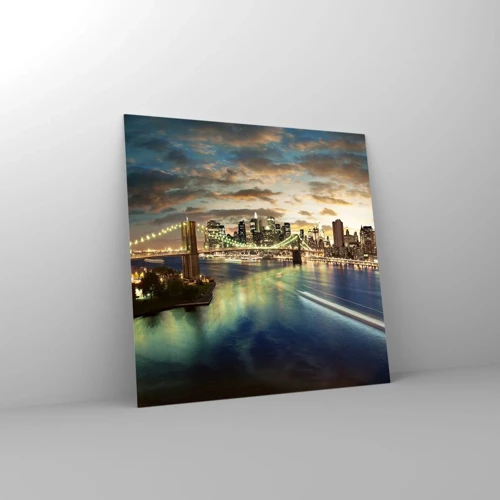 Cuadro sobre vidrio - Impresiones sobre Vidrio - Un atardecer iluminado sobre Manhattan - 60x60 cm