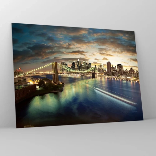 Cuadro sobre vidrio - Impresiones sobre Vidrio - Un atardecer iluminado sobre Manhattan - 70x50 cm